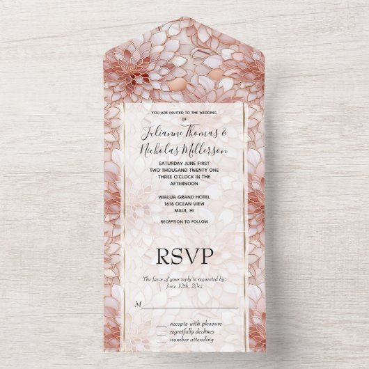 Glam Pink Rose Roze Wit Bloemen All In One Uitnodiging (Binnen)