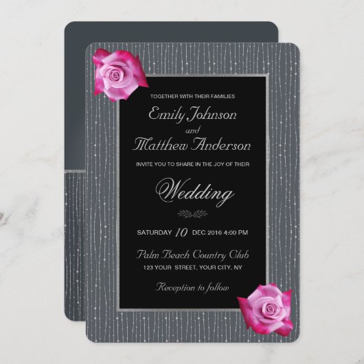 Glam Pink Rose Silver Glow Gray Weddenschap Kaart (Voorkant / Achterkant)