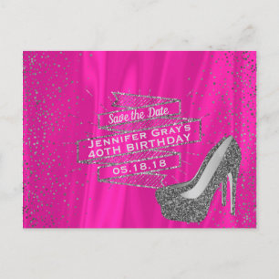 Glam Pink Save the Date Elegant Verjaardagsfeest Aankondigingskaart