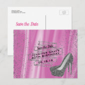 Glam Pink Save the Date Elegant Verjaardagsfeest Aankondigingskaart (Voorkant / Achterkant)