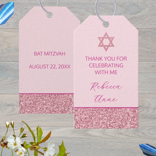 Glam Pink Schattige Bedankt Bat Mitswa Party Cadeaulabel