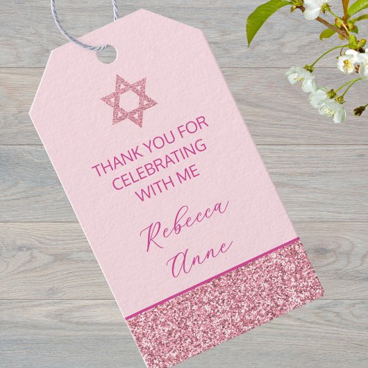 Glam Pink Schattige Bedankt Bat Mitswa Party Cadeaulabel