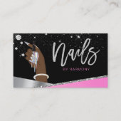 Glam Pink Silver Diamonds Nail Salon Tech Artist Visitekaartje (Voorkant)