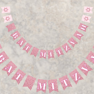 Glam Pink Sparkle Girl Chic Elegant Bat Mitswa Vlaggetjes