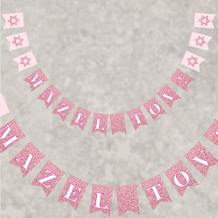 Glam Pink Sparkle Girl Mazel Tov Bat Mitzvah Vlaggetjes
