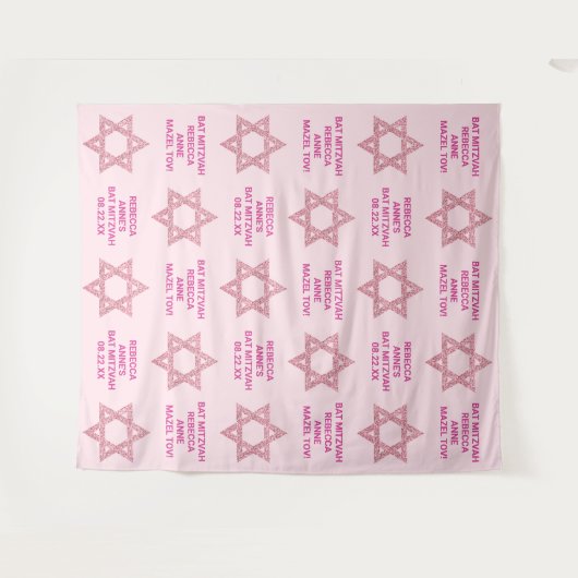 Glam Pink Star of David Photo Booth Bat Mitswa Wandkleed (Voorkant (horizontaal))