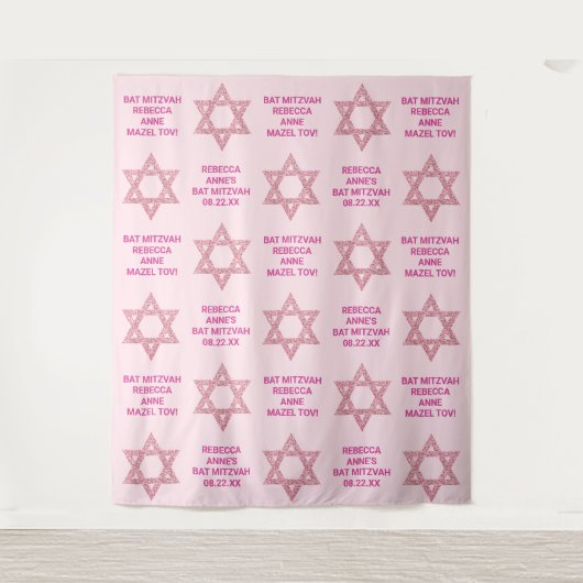 Glam Pink Star of David Photo Booth Bat Mitswa Wandkleed (Voorkant)