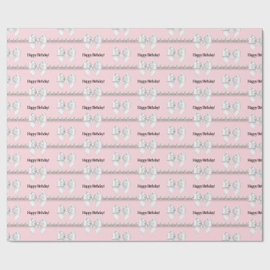 Glam Pink Tiffany Theme Bougie White Bow Parels Cadeaupapier (Vlak)