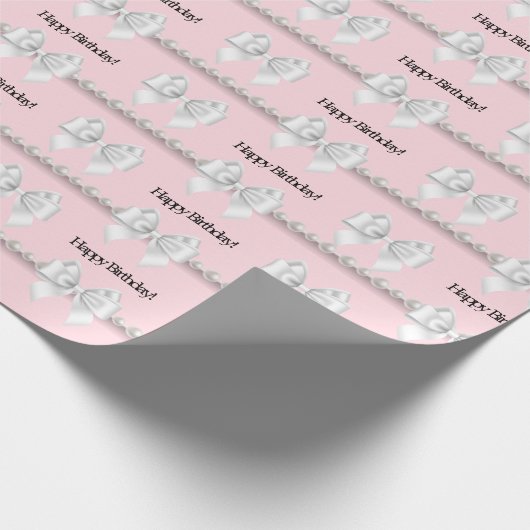 Glam Pink Tiffany Theme Bougie White Bow Parels Cadeaupapier (Hoek)