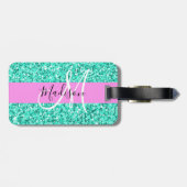 Glam Pink Turquoise Glitter Sparkles Monogram Bagagelabel (Achterkant horizontaal)