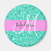Glam Pink Turquoise Glitter Sparkles Monogram Magneet (Voorkant)