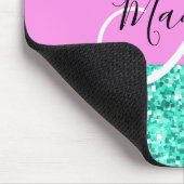 Glam Pink Turquoise Glitter Sparkles Monogram Muismat (Hoek)