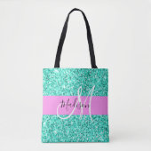 Glam Pink Turquoise Glitter Sparkles Monogram Tote Bag (Voorkant)