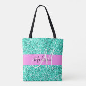 Glam Pink Turquoise Glitter Sparkles Monogram Tote Bag (Achterkant)
