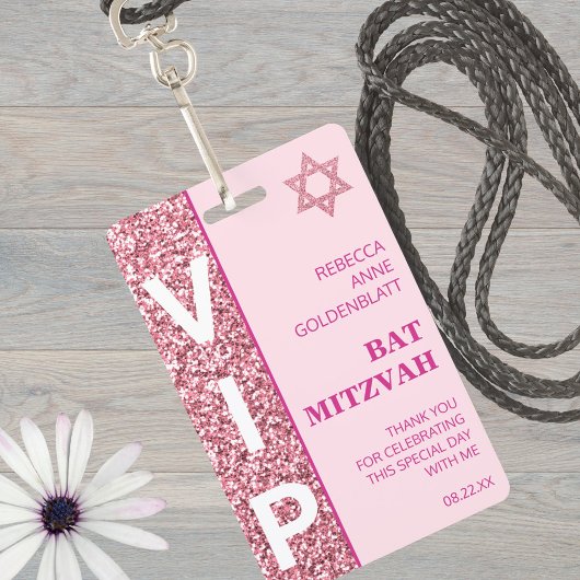 Glam Pink Unieke VIP Bat Mitswa Party Favoriet Badge