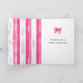 Glam Pink White Christmas Tree Stripes Kaart (Binnen)