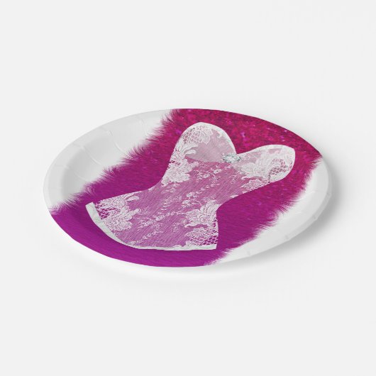 Glam Pink & White Trendy Lingerie Shower Party Papieren Bordje (Gekanteld)