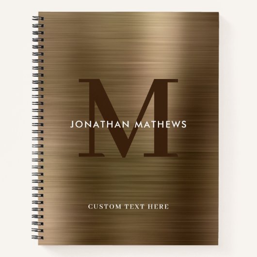 Glam Plain Brushed Metallic Gold Monogram Notitieboek (Voorkant)