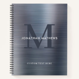Glam Plain Brushed Metallic Gray Silver Monogram Notitieboek