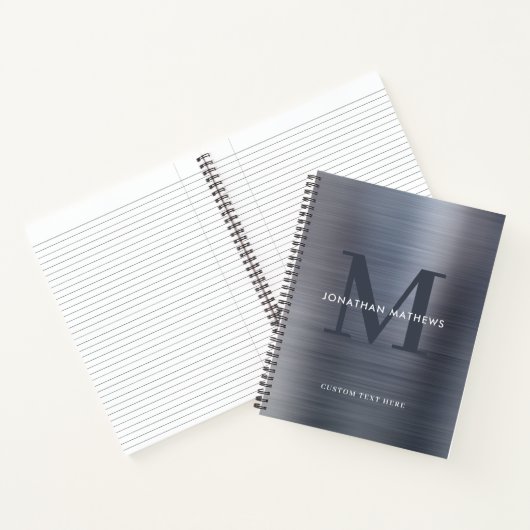 Glam Plain Brushed Metallic Gray Silver Monogram Notitieboek (Binnen)