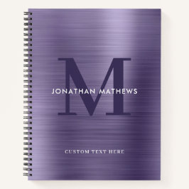 Glam Plain Brushed Metallic Lavender Monogram Notitieboek
