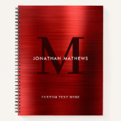 Glam Plain Brushed Metallic Red Monogram Notitieboek (Voorkant)