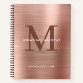 Glam Plain Brushed Metallic Roos Gold Monogram Notitieboek (Voorkant)