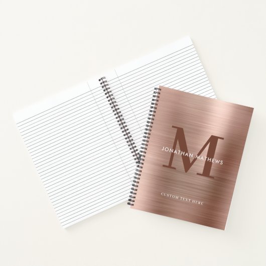 Glam Plain Brushed Metallic Roos Gold Monogram Notitieboek (Binnen)