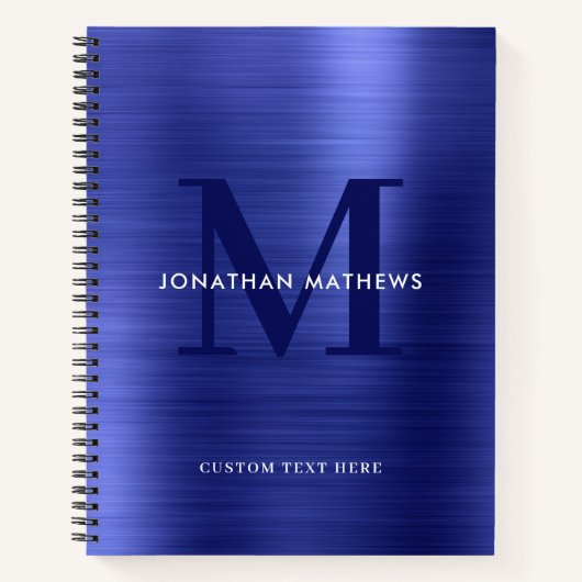 Glam Plain Brushed Metallic Royal Blue Monogram Notitieboek (Voorkant)