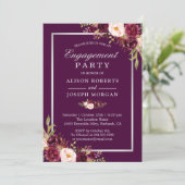 Glam Plum Paars Floral Wedding Engagement Party Kaart (Staand voorkant)