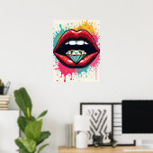 Glam Pop Art Red Lips en Diamond Poster (Thuiskantoor)