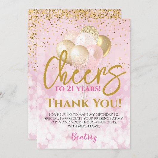 Glam proost op 21 jaar 21ste verjaardag bedankkaart (Voorkant / Achterkant)