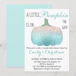 Glam Pumpkin Aqua Peach Oranje Glitter Baby shower Kaart