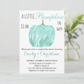 Glam Pumpkin Aqua Turquoise Glitter Baby shower Kaart (Staand voorkant)