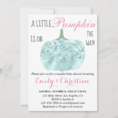 Glam Pumpkin Aqua Turquoise Glitter Baby shower Kaart (Voorkant)