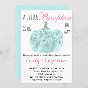 Glam Pumpkin Aqua Turquoise Glitter Baby shower Kaart