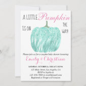 Glam Pumpkin Aqua Turquoise Glitter Baby shower Kaart (Voorkant)
