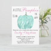 Glam Pumpkin Aqua Turquoise Glitter Baby shower Kaart (Staand voorkant)