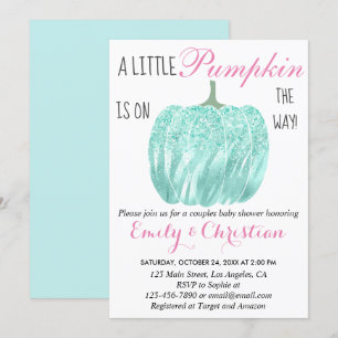 Glam Pumpkin Aqua Turquoise Glitter Baby shower Kaart