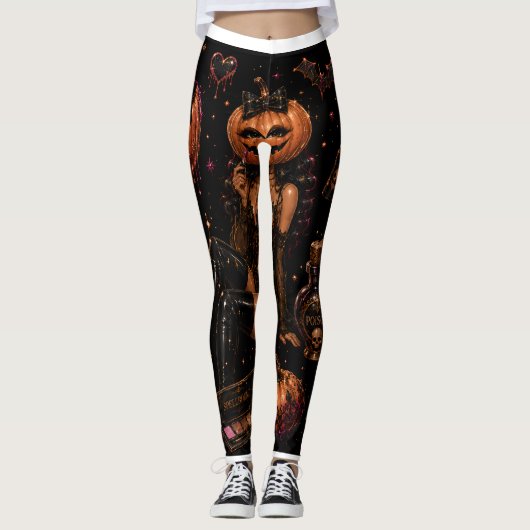 Glam Pumpkin Makeup Halloween Leggings (Voorkant)