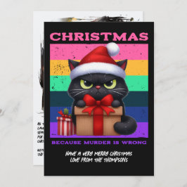 Glam Punk Funny Cat Retro Christmas Photo Feestdagenkaart