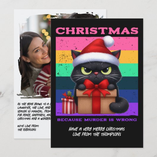 Glam Punk Funny Cat Retro Christmas Photo Feestdagenkaart (Voorkant / Achterkant)