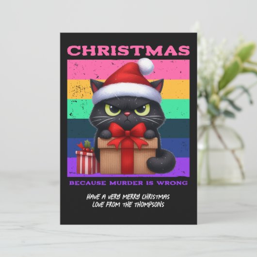 Glam Punk Funny Cat Retro Christmas Photo Feestdagenkaart (Staand voorkant)