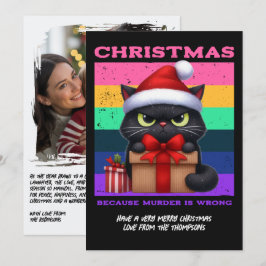 Glam Punk Grappige Kat Retro Kerst Foto Feestdagenkaart