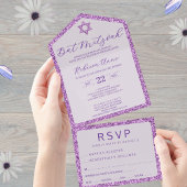 Glam Purple Classic Elegant Bat Mitzvah RSVP All In One Uitnodiging