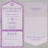 Glam Purple Classic Elegant Bat Mitzvah RSVP All In One Uitnodiging