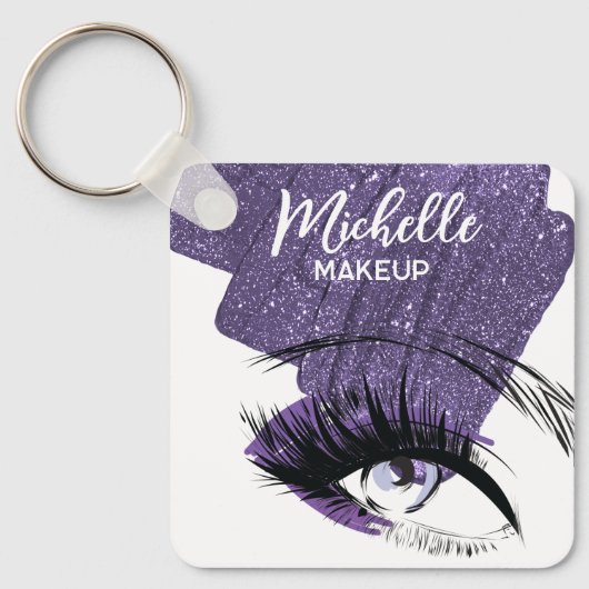 Glam Purple Sparkly Glittery Eye Makeup Artist  Sleutelhanger (Voorkant)