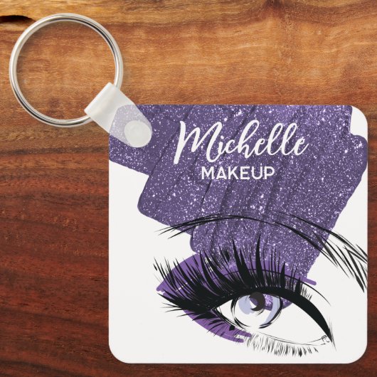 Glam Purple Sparkly Glittery Eye Makeup Artist  Sleutelhanger (Voorkant)