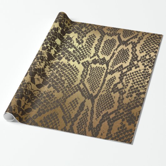 Glam Python Snake Skin Golden Shiny Wrappapier Cadeaupapier (Uitgerold)