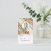 *~* Glam QR Agate Ivoor Goud Glitter FOTO AP66 Visitekaartje (Staand voorkant)